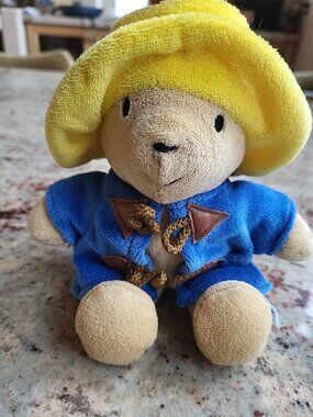 Vintage 1998 Eden Toys Paddington Bear Plush Blue Coat Yellow Hat Stain On Hat